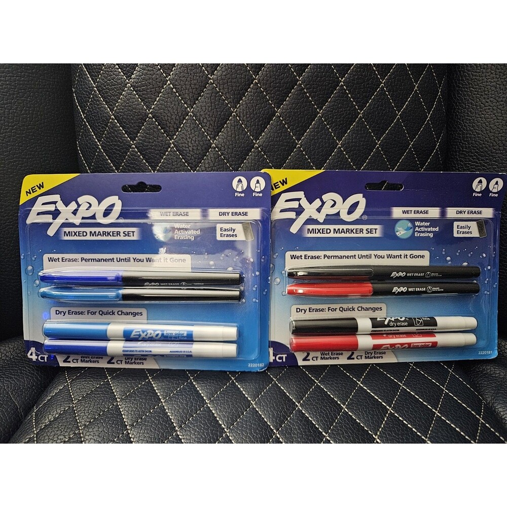 Expo Mixed Marker Set - 4CT Wet & 4CT Dry Erase Markers Lot Of 2 Packs Fine Tip